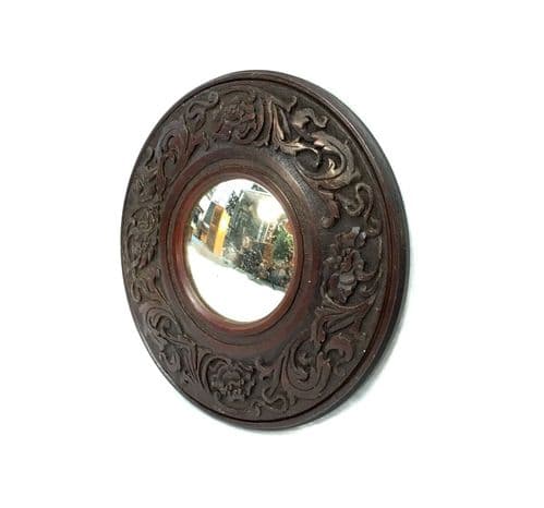 Antique Indian Hardwood Carved Cover Wall Mirror / Circular / Wall Hanging